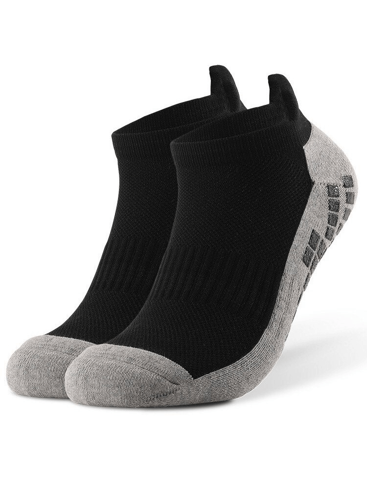 Stylish breathable non-slip sports socks with silicone soles for football, unisex design in black and grey. SF0829